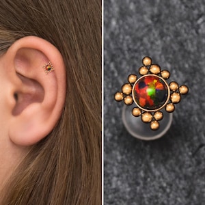 Opal Tragus Stud Bioflex, Tragus Ring, Forward Helix Piercing, Conch Stud, Labret Piercing, Flat Back Cartilage Earring Stud