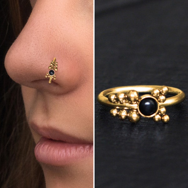 Piercing de nariz de acero quirúrgico, pendiente de ónix, aro, piercing para la fosa nasal, aro, joya para la nariz, joya para la fosa nasal (22 g, 20 g, 18 g)
