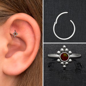 Titanium Conch Piercing, Opal Tragus Hoop 18g 16g, Cartilage Hoop Earring, Forward Helix Ring, Rook Clicker, Clicker Hoop, Tragus Ring