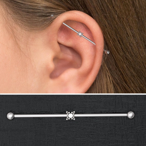 Surgical Steel Dice Centre Straight Barbell Industrial Ring Surgical Steel Dice Centre Straight Barbell Industrial Ring