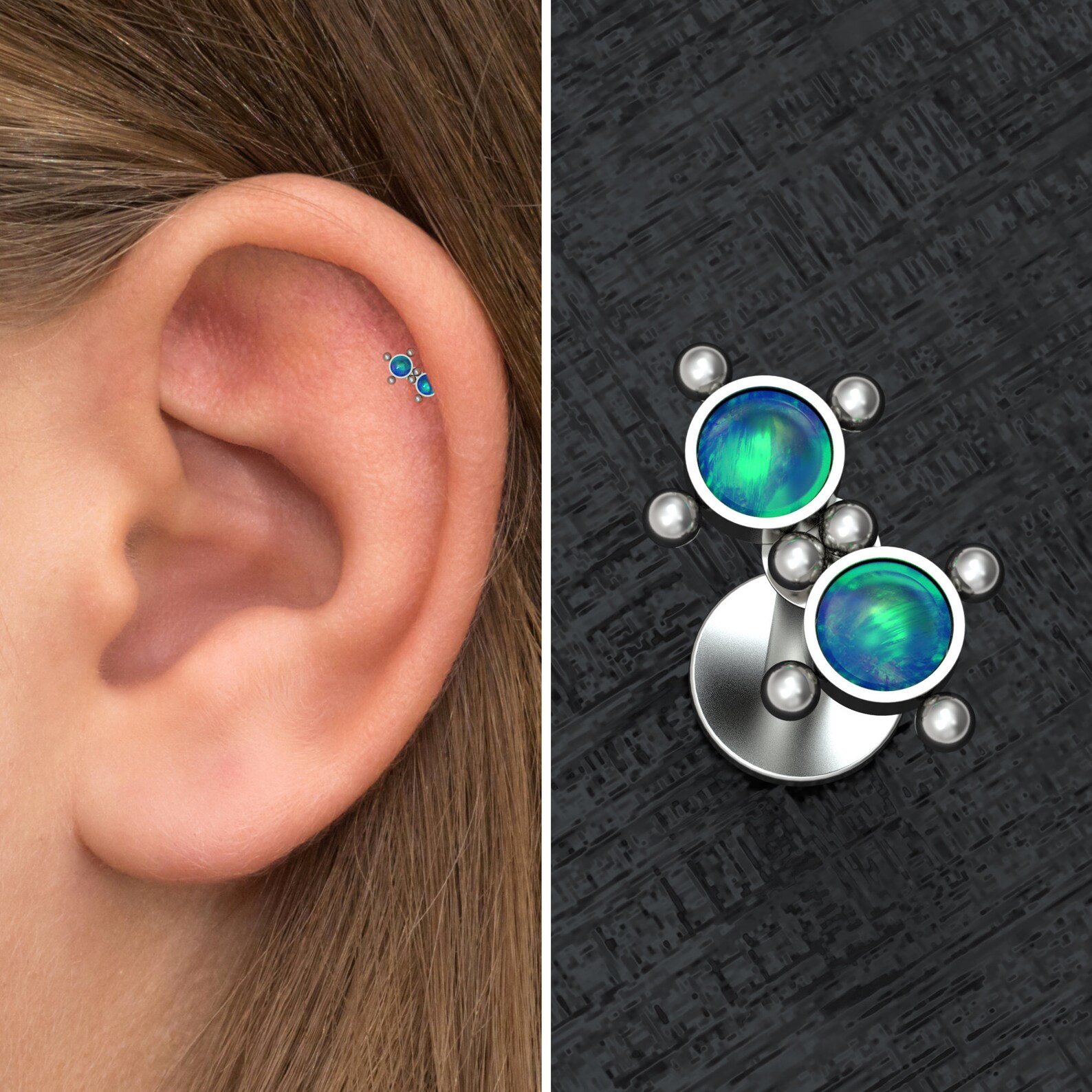 Opal Tragus Earring Titanium Flat Back Cartilage Earring Etsy