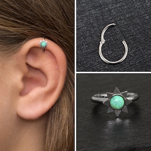 Surgical Steel Tragus Earring Hoop, Opal Cartilage Piercing, Rook Piercing, Forward Helix Piercing, Conch Piercing, Rook Clicker Hoop