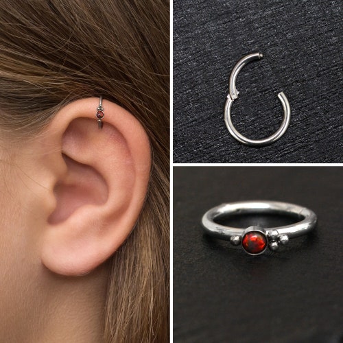 Opal Rook örhänge Kirurgiskt stål, Tragusörhänge, Clicker Hoop, Forward Helix Clicker, Traguspiercing, Conchring, Broskring