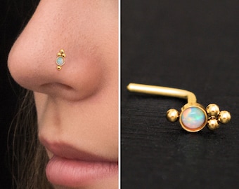 Opal Nose Stud Ring Surgical Steel, Nose Pin, Nose Earring, Nose Screw Stud, Nose Bone, Nostril Stud, Nose Jewelry 22g 20g 18g 16g