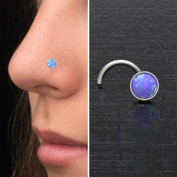 Opal Nose Stud Ring Titanium, Implant Grade Nose Earring, Nose