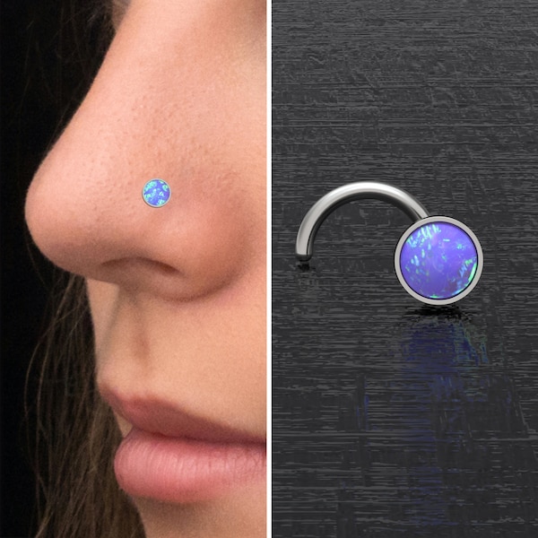 Opal Nose Stud Ring Titanium, Implant Grade Nose Earring, Nose Screw Stud, Nose Bone, Nostril Stud, Nose Jewelry 22g 20g 18g 16g