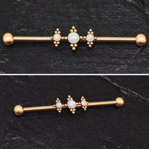Opal Industrial Jewelry Surgical Steel, Industrial Barbell, Industrial Piercing Jewelry, Scaffold Earring, Straight Barbell Piercing 14g