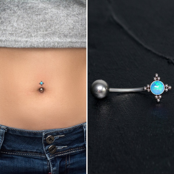 Bauchnabel Ring Chirurgenstahl, Opal Bauchnabel Piercing, Bauchnabel Ohrstecker, Geschwungener Barbell Ring, Bauchnabel, Körper Piercing Schmuck 16g 14g