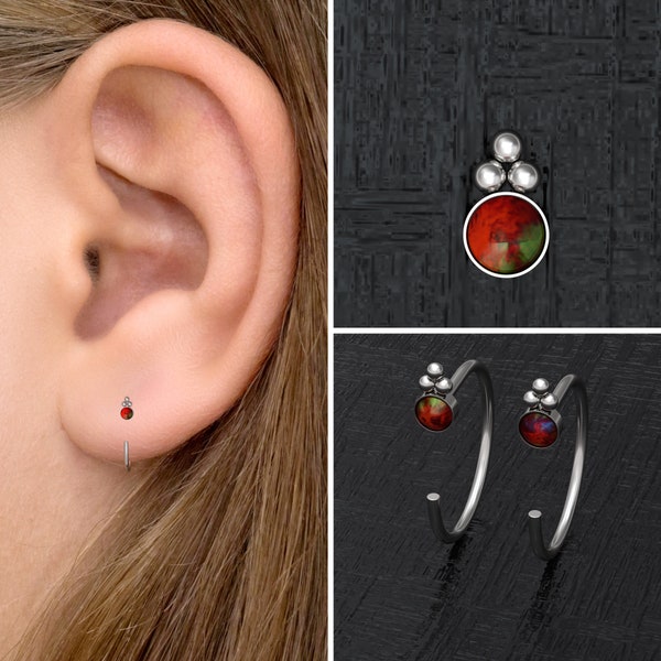 Petites boucles d’oreilles En opale, Boucles d’oreilles en acier chirurgical, Boucles d’oreilles En forme de cerceau, Boucles d’oreilles Open Hoop Huggie, Vestes d’oreille, Cerceaux d’oreille, Huggie d’oreille