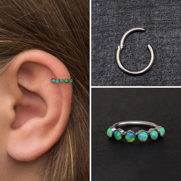 Opal Tragus Hoop Implant Grade Titanium, Conch Hoop, Clicker Hoop, Cartilage Earring, Tragus Ring, Forward Helix Jewelry, Rook Earring