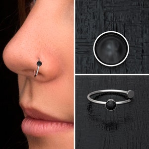 Fake Nose Ring Hoop Onyx , Surgical Steel Nose Cuff, Cartilage Cuff, Ear Cuff, Faux Nose Jewelry, Indian Nose Ring, Nose Clip