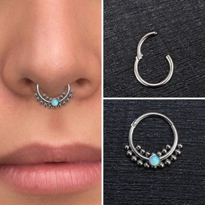 Opal Septum Ring Titanium Implant Grade, Septum Hoop, Daith Clicker Earring, Septum Jewelry, Daith Jewelry, Septum Clicker Hoop