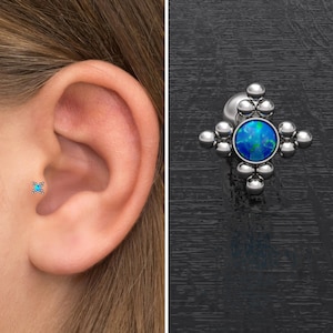 Forward Helix Piercing Surgical Steel, Opal Conch Bar, Tragus Earring, Cartilage Earring Stud, Tragus Bar, Cartilage Barbell Ring