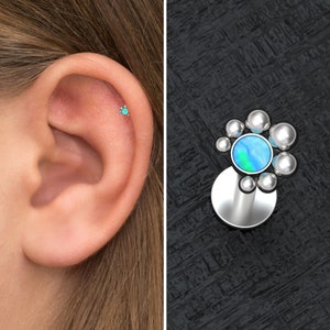 Opal Cartilage Piercing Surgical Steel, Tragus Earring, Conch Piercing, Labret Stud, Tragus Jewelry, Forward Helix Stud, Labret Ring