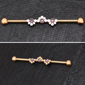 CZ Industrial Piercing 14g, Surgical Steel Industrial Barbell, Scaffold Earring, Industrial Jewelry, Straight Barbell Jewelry