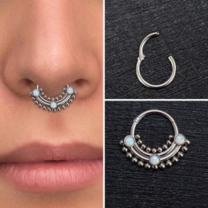 Titanium Septum Ring, Opal Daith Earring Implant Grade, Septum Jewelry, Daith Jewelry, Septum Hoop, Daith Piercing, Septum Clicker