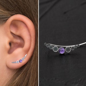 Climbing Earrings Surgical Steel, Ear Climber Earrings CZ, Curved Earring, Ear Pin Earrings, Up The Ear Earrings, Ear Cuff Earrings