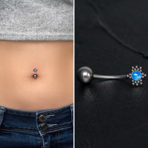 Belly Ring Opal, Belly Button Stud Surgical Steel, Navel Bar, Belly Barbell, Curved Barbell Ring, Body Piercing Jewelry 16g 14g