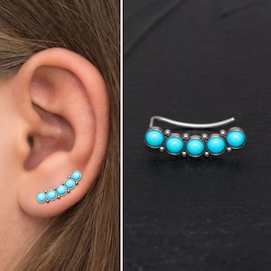 Climbing Earrings Surgical Steel, Ear Climber Earrings Turquoise, Curved Earring, Ear Pin Earrings, Up The Ear Earrings, Ear Cuff Earrings
