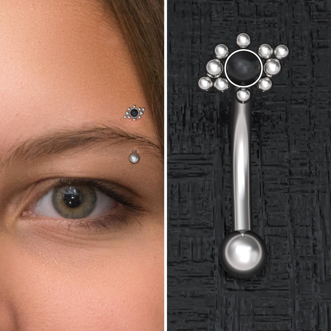 Surgical Steel Eyebrow Jewelry, Onyx Rook Jewelry, Eyebrow Barbell