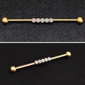Opal Industrial Barbell 14g, Surgical Steel Scaffold Barbell, Industrial Jewelry, Industrial Piercing, Straight Barbell Piercing