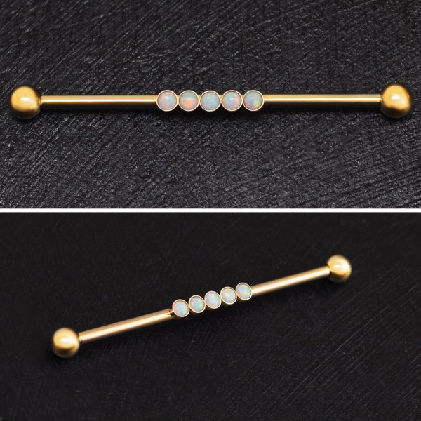 Opal Industrial Barbell 14g, Surgical Steel Scaffold Barbell, Industrial Jewelry, Industrial Piercing, Straight Barbell Piercing