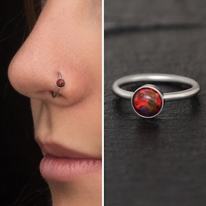 Surgical Steel Nose Hoop Opal, Nose Jewelry, Nose Piercing, Nose Earring, Nostril Piercing, Nose Ring Hoop, Nostril Ring 22g 20g 18g
