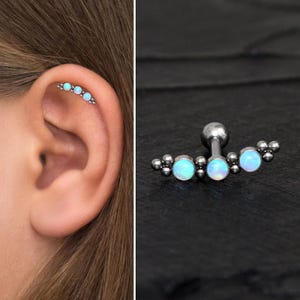 Curved Bar Piercing Surgical Steel, Cartilage Curved Stud Earring Opal, Cartilage Piercing, Barbell Earring, Helix Earring, Helix Stud