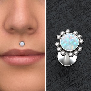 Opaal lippiercing Chirurgisch staal, medusa-labret, lipring, Monroe-stekker, lipsieraden, philtrum-piercing, labret-stekker, platte achterkant oorbel