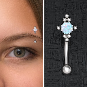 Rook Earring Surgical Steel, Opal Eyebrow Jewelry, Curved Barbell Ring, Rook Piercing, Eyebrow Bar, Rook Jewelry 18g 16g 14g