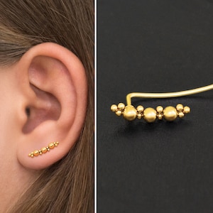 Climbing Ear Cuff Earrings Surgical Steel, Ear Climber Earrings, Ear Vine, Ear Crawler Earring, Ear Sweep, Curved Earring, Ear Pin
