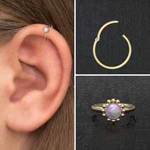 Opal Rook Earring Surgical Steel, Tragus Earring, Clicker Hoop, Forward Helix Clicker, Tragus Piercing, Conch Ring, Cartilage Ring