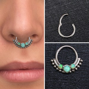 Titanium Septum Ring Clicker Earring, Opal Daith Earring Implant Grade, Septum Jewelry, Septum Clicker Hoop, Daith Piercing, Daith Ring
