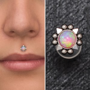 Opal Lip Piercing Bioflex, Medusa Labret, Lip Ring, Monroe Stud, Lip Jewelry, Philtrum Piercing, Labret Stud, Flat Back Earring