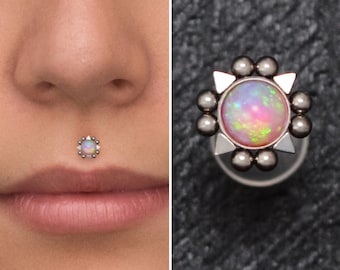 Opal Lip Piercing Bioflex, Medusa Labret, Lip Ring, Monroe Stud, Lip Jewelry, Philtrum Piercing, Labret Stud, Flat Back Earring