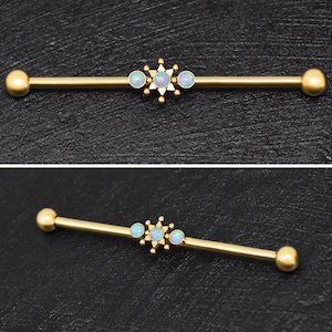 Opal Industrial Barbell 14g, Surgical Steel Scaffold Barbell, Industrial Jewelry, Industrial Piercing, Straight Barbell Piercing