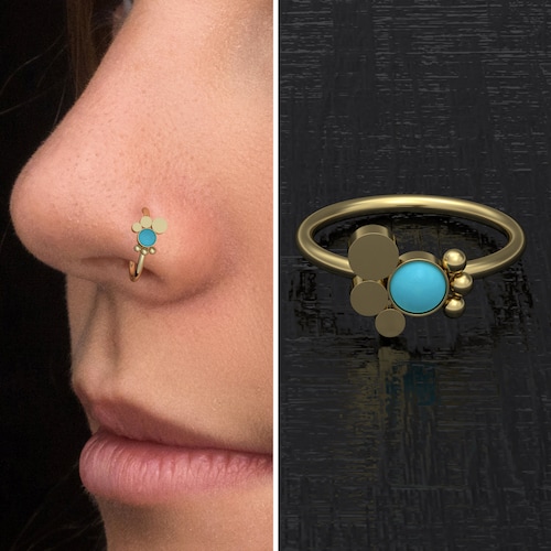 Stainless Steel Nose Ring Turquoise Nostril Hoops Nose Earrings Piercing Jewelry 