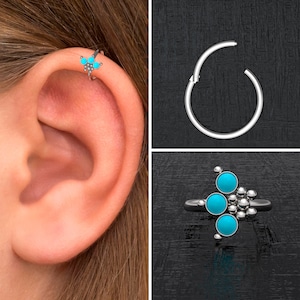 Turquoise Rook Earring Surgical Steel, Tragus Earring, Clicker Hoop, Forward Helix Clicker, Tragus Piercing, Conch Ring, Cartilage Ring