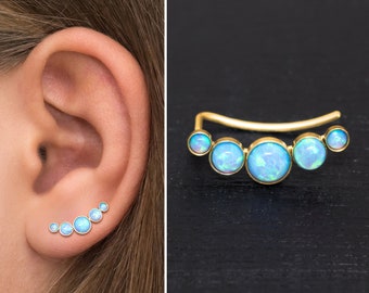 Surgical Steel Ear Crawler Earrings, Opal Climber Earrings, Vine Earrings, Ear Sweep, Climbing Ear Cuff Earrings, Curved Stud Earring