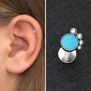 Turquoise Cartilage Piercing Surgical Steel, Tragus Earring, Conch Piercing, Labret Stud, Tragus Jewelry, Forward Helix Stud, Labret Rin