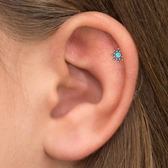 Turquoise Tragus Stud Titanium Tragus Ring Forward Helix