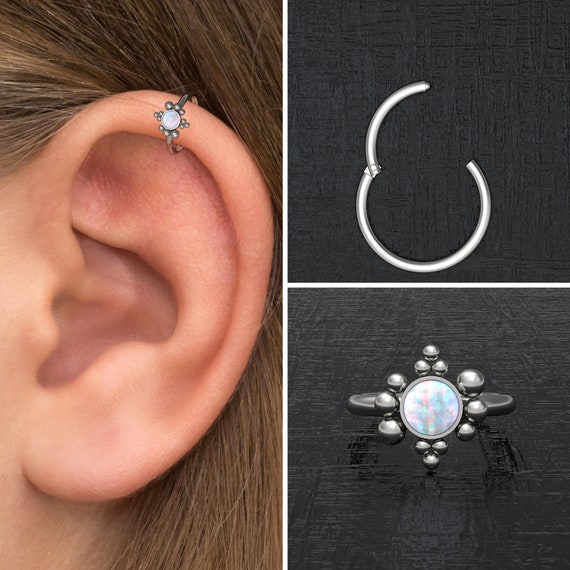 Titanium Tragus Earring Hoop Opal Cartilage Piercing Rook Piercing Implant Grade Forward Helix Piercing Conch Piercing Clicker Hoop Etsy