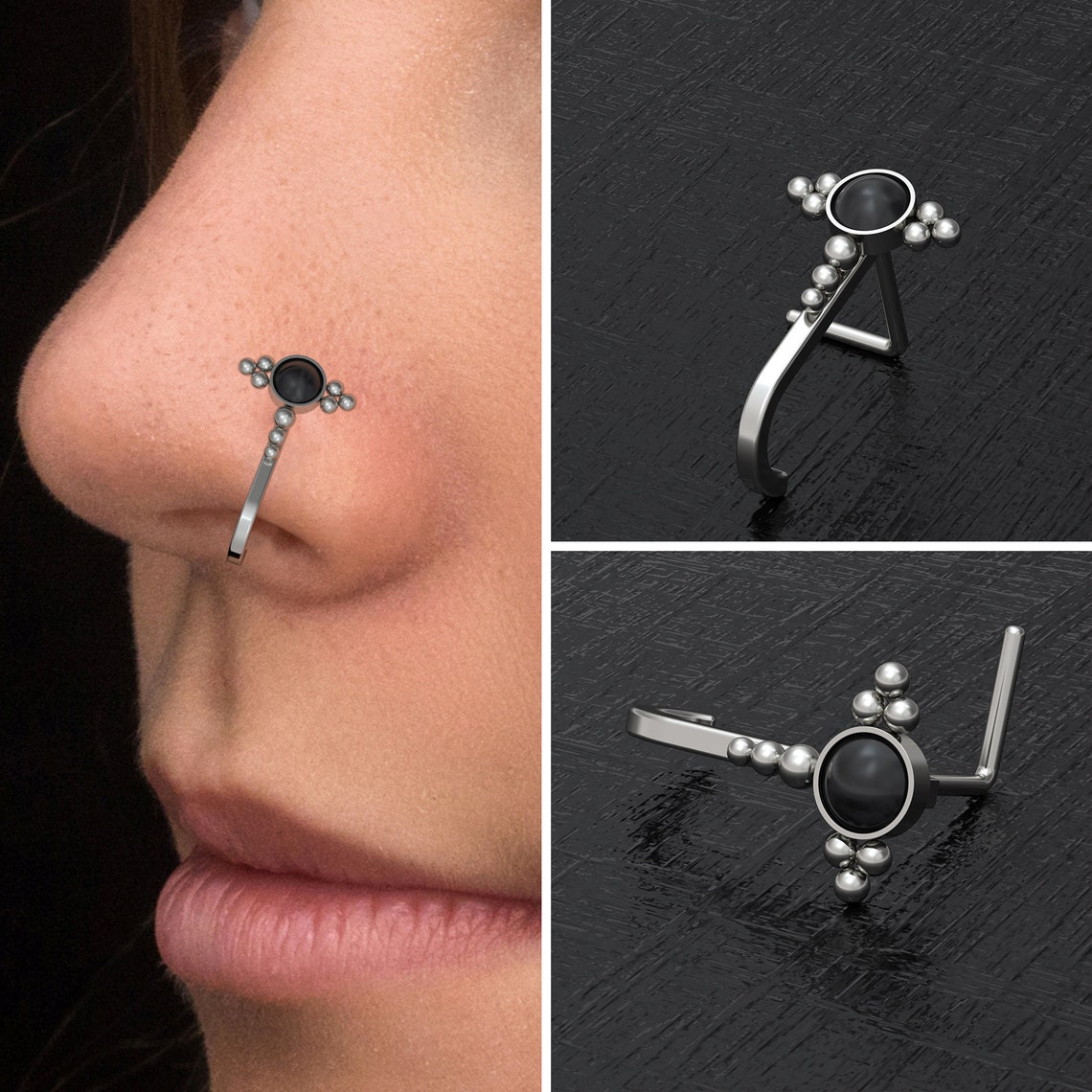 Titanium Nose Ring Stud Onyx Implant Grade Nose Stud Nose Etsy