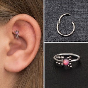 Acier chirurgical, boucle d'oreille tragus opale, anneau de cartilage, boucle d'oreille clicker tragus, créole de tour d'oreille tour, boucle d'oreille conque