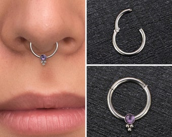 Pendiente Daith de titanio, anillo de tabique CZ, pendiente Daith Clicker de grado implante, aro de tabique, joyería Daith, joyería de tabique, anillo Daith