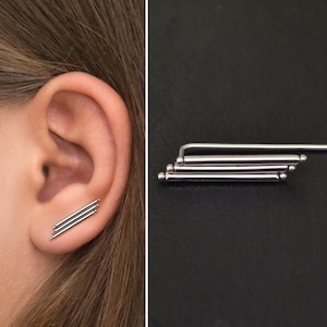 Climbing Ear Cuff Earrings Surgical Steel, Ear Climber Earrings, Ear Vine, Ear Crawler Earring, Ear Sweep, Curved Earring, Ear Pin