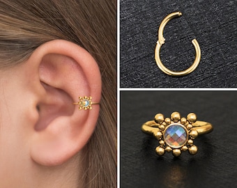 Surgical Steel Conch Piercing, CZ Tragus Hoop, Cartilage Hoop Earring, Forward Helix Ring, Rook Clicker, Clicker Hoop, Tragus Ring