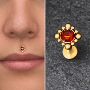 Surgical Steel Lip Ring CZ, Lip Jewelry, Medusa Piercing Jewelry, Monroe Piercing, Philtrum Jewelry, Labret Earring, Lip Stud 16g