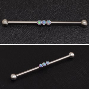 Opal Industrial Barbell 14g, Titanium Implant Grade Scaffold Barbell, Industrial Jewelry, Industrial Piercing, Barbell Piercing