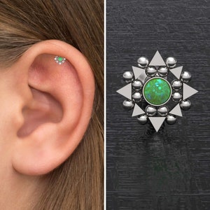 Surgical Steel Cartilage Earring Stud Opal, Forward Helix Barbell Piercing, Tragus Piercing Jewelry, Conch Earring, Tragus Bar Stud